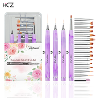 Hechunzi Nail Supplies Violet Marbré Printemps Plastique Interchangeable Brosse Nail Liner Professionnel Fine Line Nail Art Pinceaux