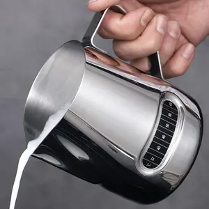 Kustom 600ml 1000ml espresso jug uap barista pengukuran set baja nirkarat kopi susu buih pitcher dengan termometer
