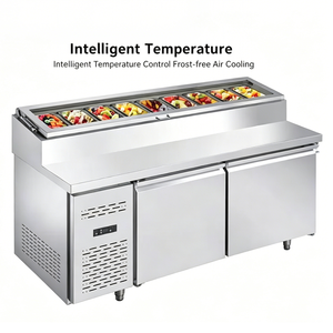 Refrigerador comercial <span class=keywords><strong>de</strong></span> doble temperatura para mostrador <span class=keywords><strong>de</strong></span> preparación <span class=keywords><strong>de</strong></span> ensaladas, sándwiches y pizzas con exhibidor - Product Image 4