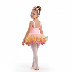 Robe tutu de ballet pour enfants, couleur pastel dégradé, avec bordure arc-en-ciel, costume de danse jazz avec bandeau assorti, parfait pour la danse et les fêtes - Product Image 2