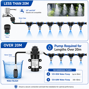 <b>DIY</b> Outdoor Misting Cooling System Accessories <b>Kit</b> with Mist Pipe, Fittings, Brass Nozzles & Pump for Backyard Patio - Product Image 3