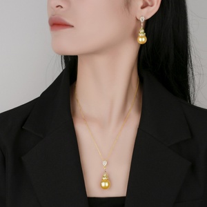 Wholesale Eco-friendly Copper Round 16-14MM Gold Plated Pearl Tassel Trendy Pendant <b>Earrings</b> <b>Set</b> Pearl Jewelry <b>Sets</b> for Women - Product Image 6