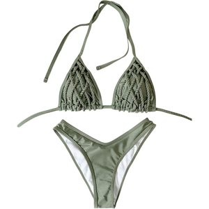 FOXA Women's 2 Piece Rope Halter <b>Bikini</b> Set Triangle <b>String</b> Swimwear Cheeky Bathing Suit Stretch Spandex Nylon - Product Image 1