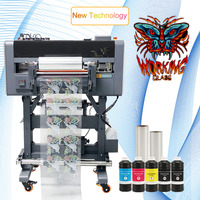 Mesin Printer Inkjet UV DTF Roll to Roll 3 Kepala Ukuran Kecil 30cm A3 Xp600 I1600 Tanpa Bubuk untuk Kaos, Jeans, Efek Bordir 3D
