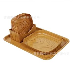 Plateau de service en bois massif Shinb avec compartiments pour collations, fruits, thé, café, plateau de rangement décoratif pour salon - Product Image 5