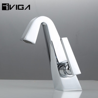 Robinet de lavabo design col de cygne, monocommande, en laiton, pour salle de bain
