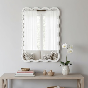 <b>White</b> Wavy <b>Rectangle</b> <b>Mirror</b> 24x36 Solid Wood Frame Decorative For Bedroom Bathroom Living Room Entryway - Product Image 6