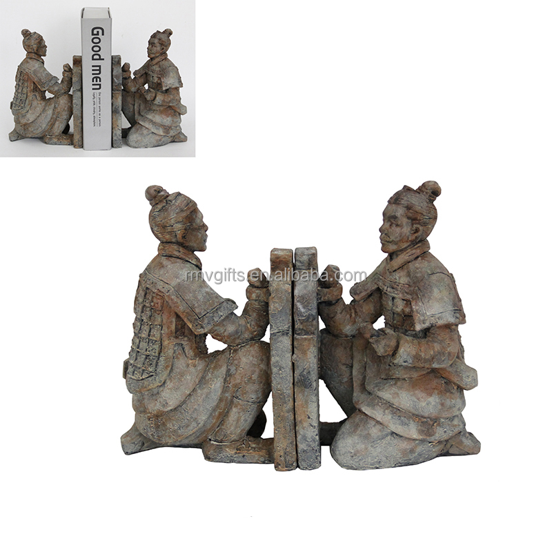 Hoge Kwaliteit Custom Creatieve Noviteit Handwerk Hars Chinese Cultuur Terracotta Krijgers Figuur Boek Uiteinden Houder Boekensteunen