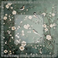 Tapis de Mahjong Oriental avec Motifs d'Oiseaux et de Pivoines, Tapis de Table Floral Rose Chinoiserie pour Soirées de Mahjong Américain