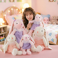 Jouets en peluche lapin à longues oreilles Kawaii, adorables lapins habillés, animaux en peluche, poupées, vente en gros, cadeaux de Pâques pour enfants et décoration intérieure