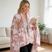 Châle portable et enveloppant pour femme, couverture intime sensuelle, cape douce en flanelle florale avec doubles poches