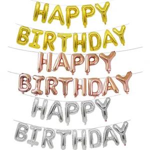 Happy Birthday Banner 16 Inch Mylar Foil Letters Birthday Sign Banner Balloon Reusable Inflatable Party Decor