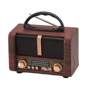 HS-2875 klasik tarzı retro ahşap radyo şarj edilebilir pil açık vintage radyo dahili hoparlör ile