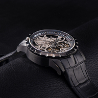 Oblglo montres pour hommes montres automatiques étanches tout noir Montre squelette Montre bracelet en cuir Montre Homme RM-T