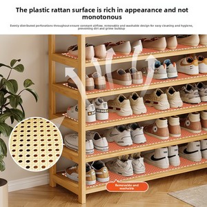 Scarpiera in bambù naturale ecologica, moderna, a 5 ripiani, impilabile, per l'ingresso - Product Image 3