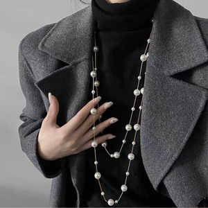 Shi Jiazhu Multi Layer Pearl Necklace Imitation Pearl Sweater Chain For Women Autumn Winter Fashion Accessory - Product Image 2