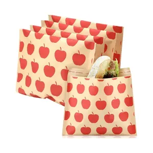 Wholesale Custom Eco-friendly Sealable Degradable Brown Bamboo Paper Lunch Bags for Sandwich Candies Cookies Goodies Chocolates