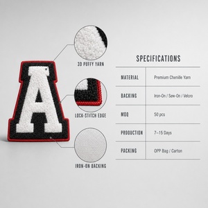 Patch in ciniglia personalizzata con lettera N, ricamata e termoadesiva per giacca varsity universitaria; lettera N termoadesiva. - Product Image 3