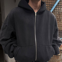 Sudadera con Capucha Personalizada de 500 g/m² con Estampado Gráfico, Logotipo, Efecto Desgastado por el Sol, Sudadera Corta para Hombre, Sudadera con Cremallera Personalizada de Algodón Grueso