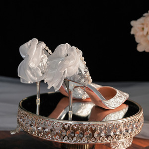 Zapatos de Novia con Tacón de Aguja, Punta en Pico, Correa en el Tobillo, Decoración de Lazo, Forro de Satén, Súper Altos - Product Image 2