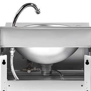 Fregadero de pared rectangular de un solo tazón, de acero inoxidable cepillado, con accionamiento por pedal, para agua fría y caliente, diseño moderno, uso comercial, para comedor - Product Image 3