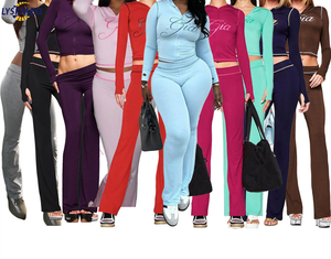 Hot Sell Spring Women Clothes Jogger Set Tracksuit Zipper Hoodie Crop Top Long Sleeves Jacket and Pant Women's 2 Piece Sets - Product Image 2