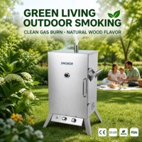 Fumoir à gaz vertical en acier inoxydable, 4 niveaux, double brûleur, pour barbecue extérieur, vente en gros, logo personnalisé OEM