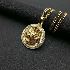 Yunnique – collier avec pendentif tête de Lion plaqué or, style Hip Hop, avec couronne en diamant, chaîne cubaine en acier inoxydable, 5mm, 70cm, bijoux cadeau - Product Image 2