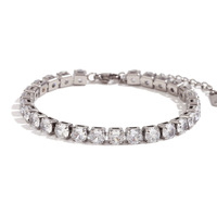 Bracelet Classique Tendance en Acier Inoxydable pour Femme, Chaîne Tennis CZ 3/4/5MM Réglable, Effet Givré, Ne Se Décolore Jamais, Argenté, avec Chaîne d'Extension