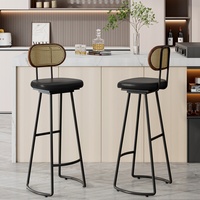 Tabouret de bar commercial d'extérieur en fer forgé style vintage avec dossier en bois massif, non rotatif, pour comptoir de café ou îlot, à pied haut