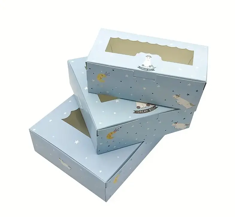 Diseño impreso personalizado Cajas para cupcakes Kraft personalizadas Caja de papel para embalaje de pasteles con ventana de plástico transparente