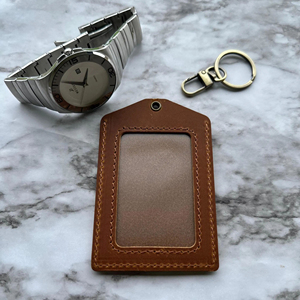Porte-cartes d'identité en cuir véritable de luxe avec porte-clés, étui personnalisé pour cartes avec fenêtre transparente pour hommes et femmes, porte-cartes de crédit avec anneau porte-clés - Product Image 4
