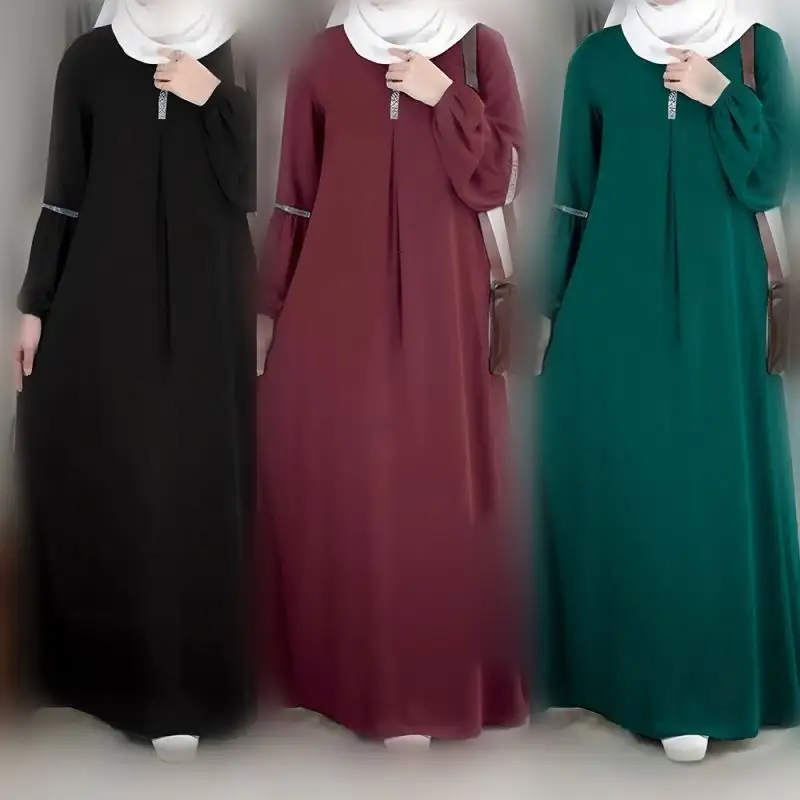 Abito da donna alla moda musulmano Abaya Hijab vestito Casual con paillettes abbigliamento islamico a manica lunga