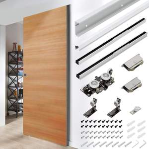 Puertas Corredizas de Doble Vía con Amortiguador de Aleación de Aluminio Moderno, Puerta Invisible con Riel Oculto, Accesorios de Ruedas Colgantes, Rodillos de 4 mm de Bajo Ruido - Product Image 1
