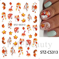 Stiker Kuku Musim Gugur untuk Seni Kuku Motif Rubah Lucu Daun Maple Labu Jamur Stiker Kuku Perekat Sendiri DIY Manikur