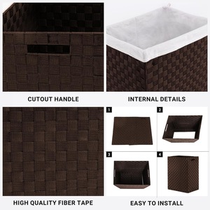 Cesto cesto per biancheria intrecciato a mano in Nylon con fodera rimovibile e coperchio, cesto per vestiti pieghevole con manico - Product Image 6