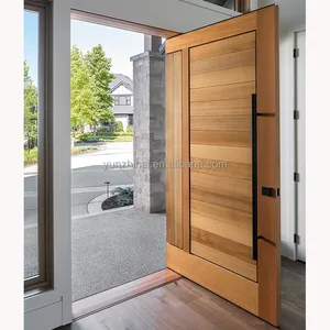 Pintu Kayu Pivot Gaya Baru dengan Desain Panel Disambung Kayu Veneer Alami untuk Depan