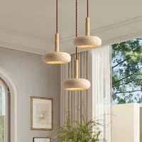 Suspension LED Wabi Sabi D150mm en pierre jaune 12W pour îlot de cuisine, table à manger, chevet, restaurant