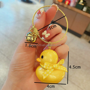 5cm Cute Cartoon Acrylic Duck Keychain with Wire Ring and Bell <b>Bag</b> <b>Charm</b> Portable Handbag Hanging Accessory Holiday Gift - Product Image 2