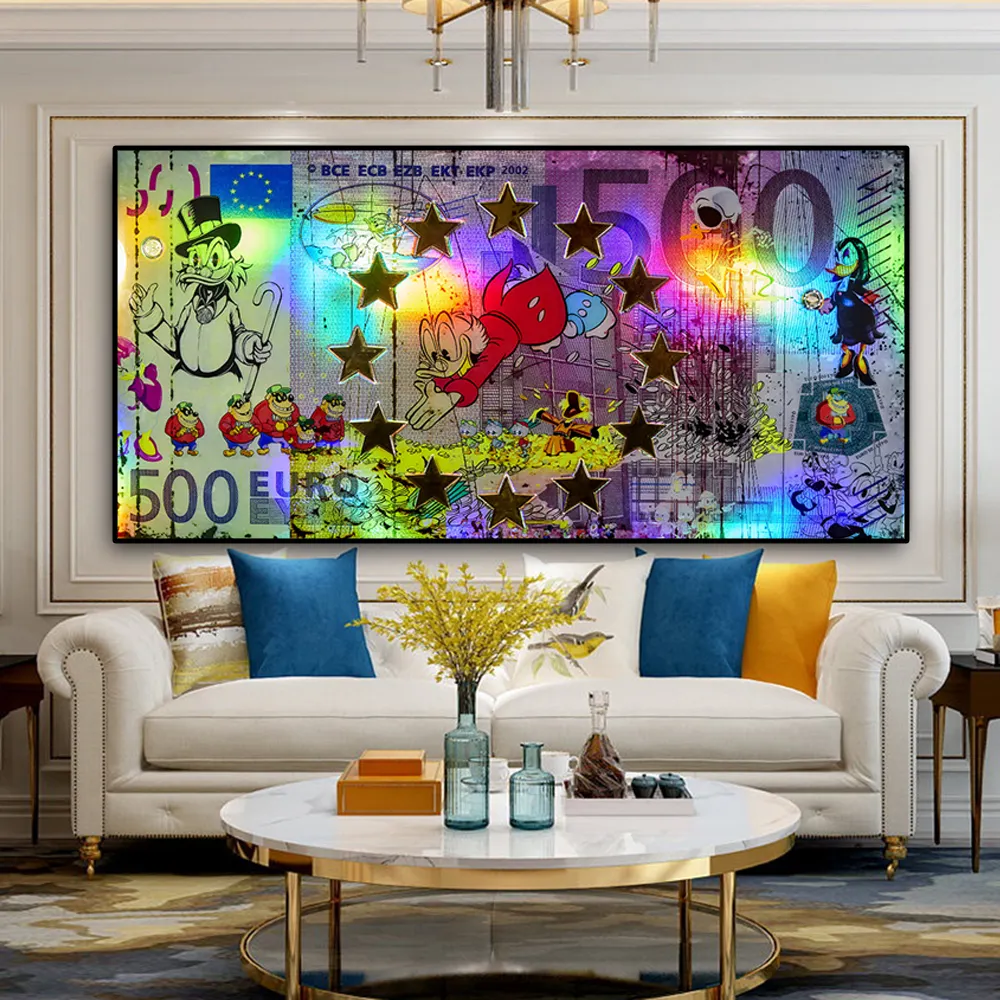 Home Decoration Cartoon Posters Duck Swimming Glod Sea of Money Prints Picture painting canvas wall art money