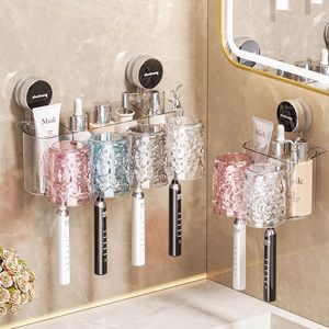 Suction Cup <b>Toothbrush</b> <b>Holder</b> Wall Mounted Transparent Storage Rack For Rinsing Cups <b>Toothbrushes</b> And Toothpaste - Product Image 3
