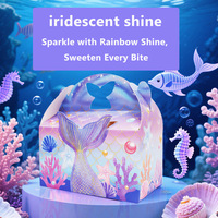 Nouvelle Arrivée Boîte à Gâteau Surprise de Luxe Blanche en Carton, Motif Dessin Animé Sirène, Étoile de Mer et Coquillage, Effet Laser Irisé, Portable, pour Fêtes