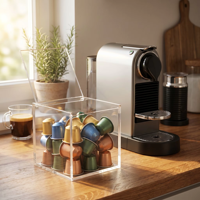 Kotak Penyimpanan Kapsul Kopi Akrilik Transparan, Wadah Pod Nespresso dengan Tutup Berengsel