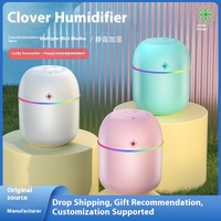 Humidificateur ultrasonique USB mini trèfle porte-bonheur en gros, 220 ml, en plastique, silencieux (<36 dB), avec veilleuse et humidistat LED