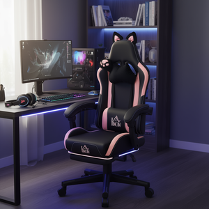 Chaise de jeu HOMCOM en similicuir noir, pivotante et inclinable, avec appui-tête et soutien lombaire - Product Image 2