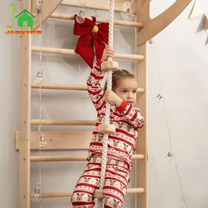 شريط جمباز خشبي سويدي للأطفال لتسلق جدران الكريسماس أثاث غرفة اللعب مع سلم وحبل مجموعة ملحقات - Product Image 3