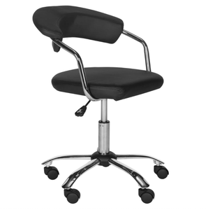 <span class=keywords><strong>Chaise</strong></span> de bureau pivotante réglable avec revêtement en similicuir noir et base chromée, tabouret roulant pour salon, laboratoire de manucure, clinique et atelier - Product Image 4