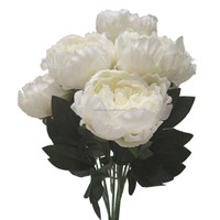 Buket Bunga Peony Sutra 7 Tangkai Warna Ivory Realistis, Laris Manis, Dekorasi Pernikahan & Rumah 40cm, untuk Hari Ibu