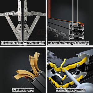 Fenêtre à battant en aluminium à rupture <span class=keywords><strong>de</strong></span> pont thermique haute performance avec verrou <span class=keywords><strong>de</strong></span> <span class=keywords><strong>sécurité</strong></span>, double vitrage, insonorisée et économe en énergie - Product Image 4