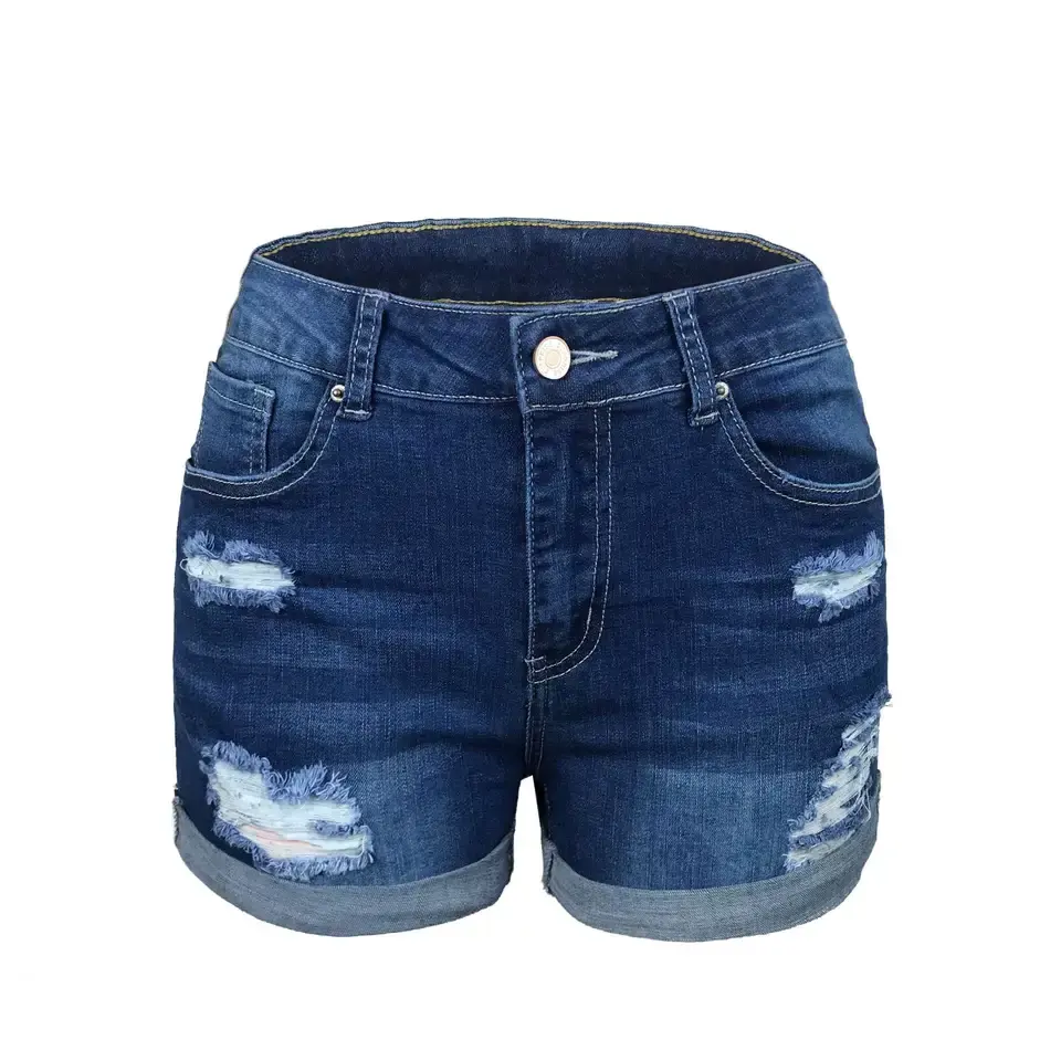 2022 Großhandel Damenmode Sexy Jeans Shorts Elastic Washed Jeans High Waist Ladies Denim Shorts